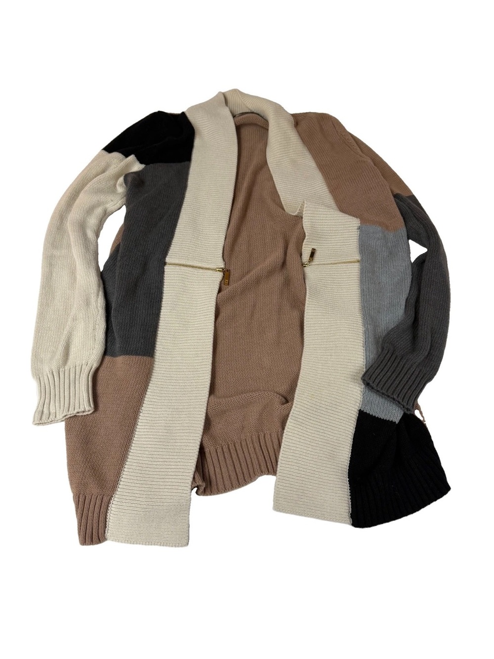 Ivanka Trump Women’s Size Small Cardigan Sweater Color Block Brown Ivory Black